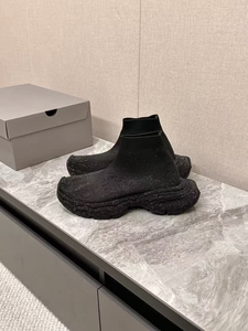Chunky Sock Sneakers Black Sequined Cloth Round Toe Cushioned EVA Midsole Rubber Outsole All Seasons - Product Image 1