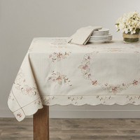 Nappe carrée en coton brodé avec motif joyeux, décoration moderne pour la maison, imperméable, personnalisable, pour fêtes, lavable, design fait main