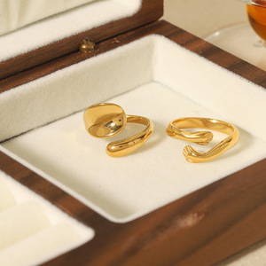 Lovers Open Adjustable <b>Ring</b> 18K Gold Plated <b>Titanium</b> Steel Unisex Gift Jewelry - Product Image 5