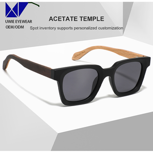 Lunettes polarisées surdimensionnées à monture intégrale en PC, branches en bois, vertes, taille 47-23-138 |   Look classique |   Lentilles polarisées anti-UV - Product Image 2