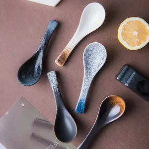 Wholesale Chinese Factory Good Quality Ready to Ship Japanese Restaurant Home Use Ceramic Soup Rice Spoons