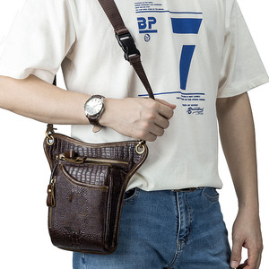 Sacoche de moto rétro en <span class=keywords><strong>cuir</strong></span> de vachette pour hommes, <span class=keywords><strong>cuir</strong></span> véritable, motif crocodile, sacoche de selle pour moto - Product Image 5