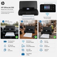 Imprimante jet d'encre mobile HP OfficeJet 250 avec Bluetooth sans fil, imprimante couleur tout-en-un portable pour voiture, bureau, logistique
