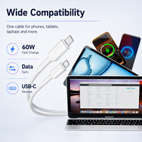 Stok Tersedia Kabel Pengisian Cepat USB-C ke USB-C 60W 2M Silikon Lembut, Kabel Sinkronisasi Data Tipe-C untuk Ponsel, Tablet, Power Bank