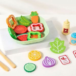 Juego de Imitación de Comida para Niños Pequeños, Bloques de Madera para Desarrollar Habilidades Sociales Imaginativas, Juguete de Cocina, Set de Ensalada Fresca - Product Image 4