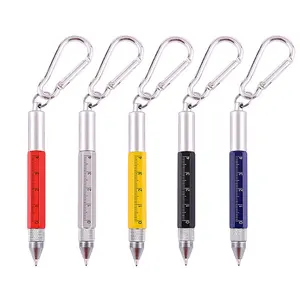 Low MOQ Custom Giveaway Promotion Spirit Level Scale Multi Tool Pen with Keychain