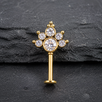 Anting-anting tusuk titanium CRYCRYSPURE G23 ASTM F136 berulir dalam, dengan CZ, untuk tulang rawan, tragus, dan flat back, perhiasan untuk wanita.
