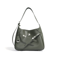 Tas Tote Kulit Asli Musim Semi Gaya Normcore/Minimalis, Penutup Hasp, Tahan Air, Kapasitas Besar, Tas Selempang/Ketiak untuk Wanita