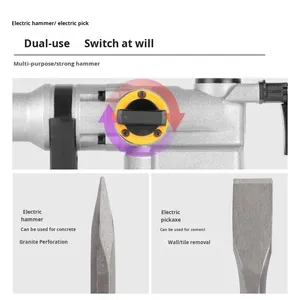 Marteau perforateur électrique robuste 110V-240V, 2 fonctions, avec embout SDS PLUS, 5800 BPM, pour brise-béton et démolition de murs - Product Image 2