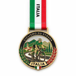 เหรียญรางวัลโลหะสำหรับผู้เข้าเส้นชัยงาน Gran Fondo Custom Italy Road Cycling พร้อมริบบิ้น ขายส่ง <span class=keywords><strong>Corsa</strong></span> Su Strada Medaglia Finisher Premio - Product Image 2