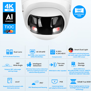 Dual-Lens Panoramic 4K 8MP AI Security POE <strong>IP</strong> <strong>Camera</strong> with Human/Vehicle Detection Active Deterrence Turret <strong>Network</strong> <strong>Camera</strong> - Product Image 2