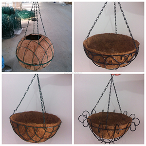 Macetero de cesta colgante de fondo plano con revestimiento de coco - Product Image 3
