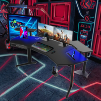 180cm RGB Large Desktop RGB Gaming Desk with Extendable Carbon Fiber Surface Cup Holder Wooden Computer Monitor Stand Made Metal