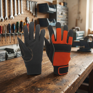 Gants de travail antidérapants en PU avec bouts des doigts texturés, poignet élastique, gants de sécurité polyvalents rouge et noir - Product Image 3