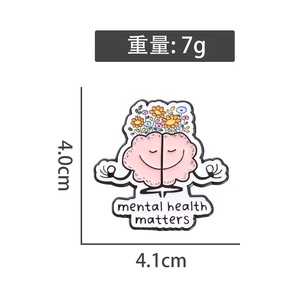 En gros, badges décoratifs en métal, mignons et créatifs, à motifs floraux et cérébraux, sur le thème de la santé mentale, style dessin animé, pour souvenirs - Product Image 4
