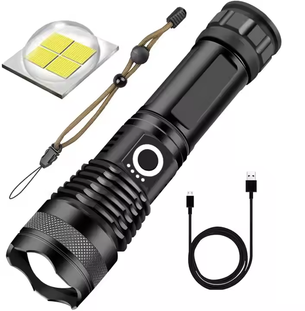 P50 Long Range Ultra Bright Usb Rechargeable Zoomable Aluminium Alloy Body Led Tactical Torch Light Flashlight