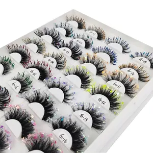Cílios postiços com glitter 3d de vison, cílios espessos e coloridos com glitter