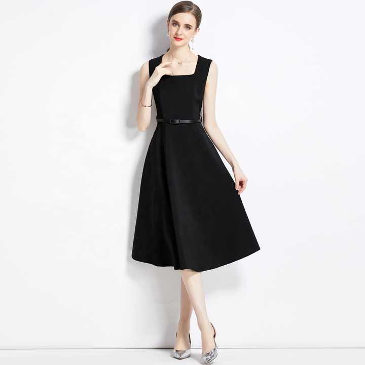 Formal Dress 2024 Elegant Hepburn Black Square Neck Elegant Slim Fit ...