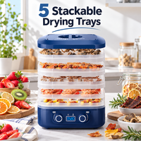 Déshydrateur alimentaire de cuisine bleu, alimenté par une tension nominale de 220V 160W, avec des compartiments empilables transparents pour les friandises pour animaux de compagnie