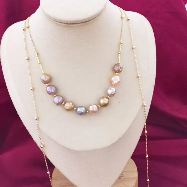 Popular新生産淡水ネックレス14K Gold射出アクセサリーBaroque Pearl