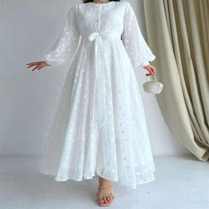 Robes musulmanes classiques pour femmes, style français, blanches, décontractées, modestes, couleur unie, Dubaï, Turquie, kaftan maxi en coton, <span class=keywords><strong>abaya</strong></span> - Product Image 4