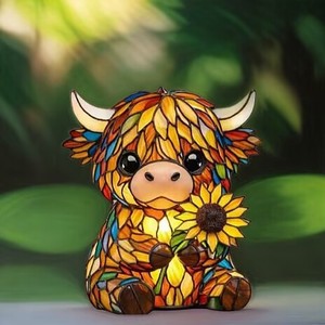 Colorful Highland Bull LED Night Light Resin Ornament Tap Control <b>USB</b> Powered Cartoon Animal Statue For Home Decor - Product Image 1