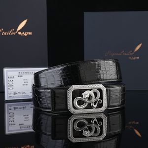 Cinturón de Piel de Cocodrilo con Hebilla Formal para Hombre, Plata de Ley S925, 3.8 cm de Ancho, Longitud Ajustable, Ligero y Duradero - Product Image 3