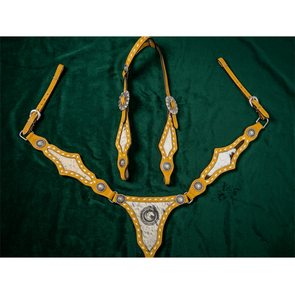 Ensemble de bride et de collier de poitrine en cuir western artisanal, orné de belles décorations perlées, conçu pour une durabilité accrue - Product Image 3