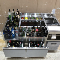 Station de cocktails en acier inoxydable de qualité commerciale avec réfrigérateur et évier, table de mélange multifonctionnelle