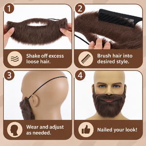 Vente en gros de fausse barbe courte en peluche marron-noire avec bande élastique, accessoire de costume pour Halloween, cosplay, scène et fête - Product Image 4