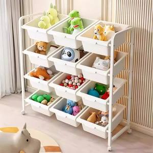 Estante de Almacenamiento de Juguetes de Plástico para Niños, Estante de Piso para Sala de Estar, Estante para Refrigerios de Gran Capacidad, Carrito Pequeño, Estantería para Libros de Bebés de Cuatro Niveles - Product Image 3