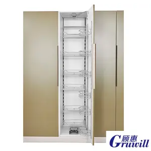 Multi-Tier Kitchen Cabinet Pullout Pantry Tall Unit Soft Close Tandem Glass Pantry Unit For Kitchen