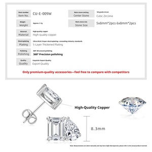 Simple Geometric <b>Emerald</b> Cut 14k Gold Filled Cubic Zirconia Toi Et Moi Double Stone <b>Stud</b> Earrings for Women - Product Image 2