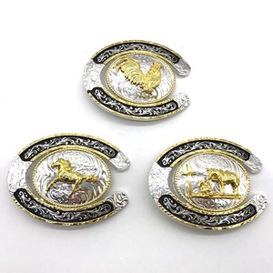 Hebilla Deslizante Bolo Retro de Estilo Western con Diseño de Herradura y Gallo, Bicolor Oro y Plata, de Aleación, para Cinturón de Vaquero, Adorno de Joyería - Product Image 1