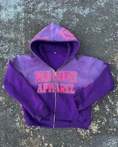 Oem üretici özelleştirilmiş Streetwear Vintage asit yıkama sıkıntılı Zip Hoodie fransız Terry pamuk boy Zip erkekler's Hoodie