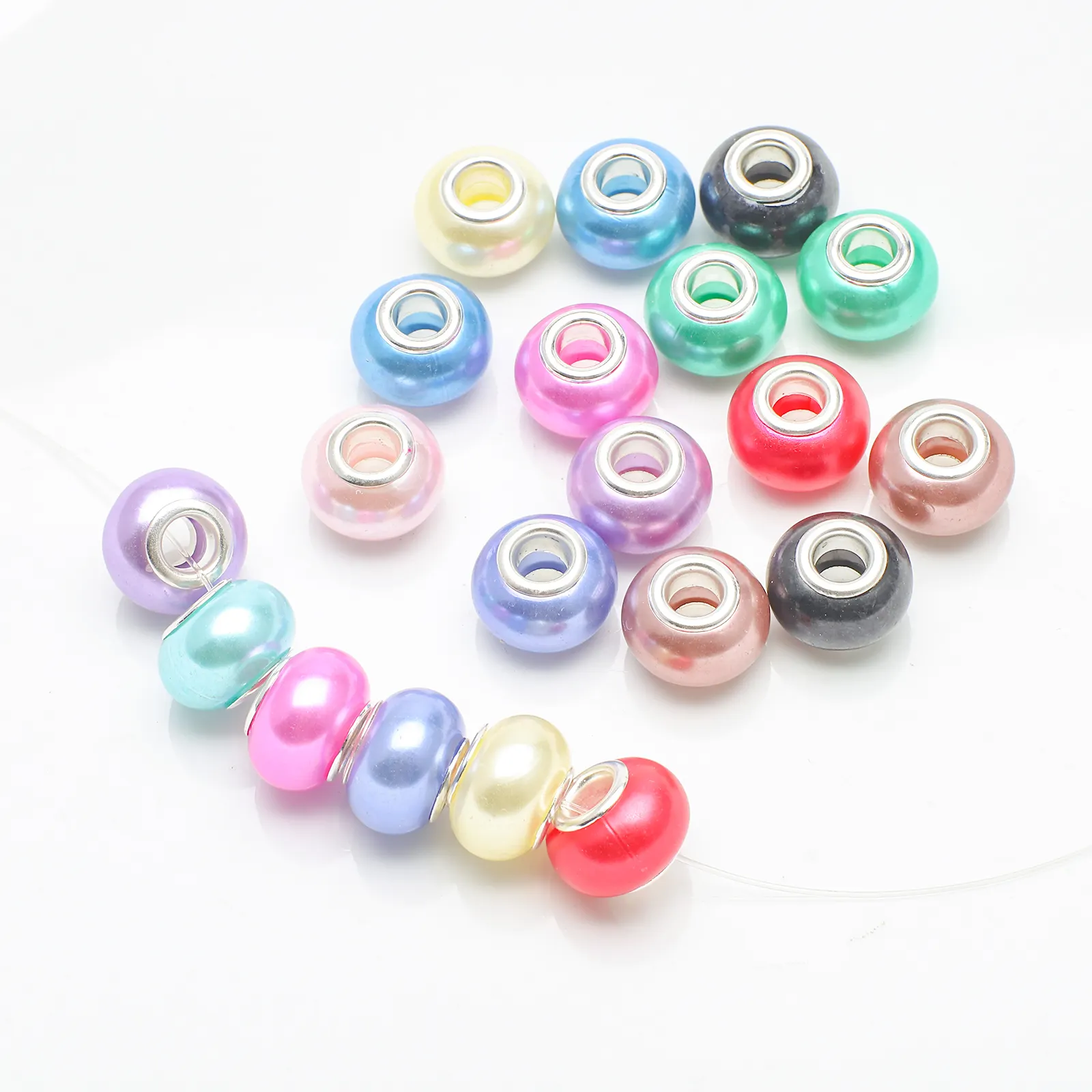 Zhubi Big Hole Spacer Beads Resin Pearl 14MM Murano Glass Beads for Bracelets DIY Crystal Charms for Jewelry Making Bracelet