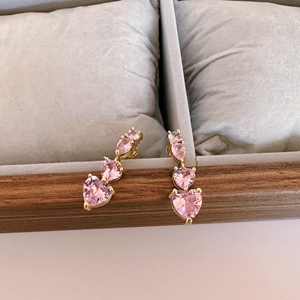 Coreano de lujo Rosa melocotón corazón diamante colgante collar circón tenis cadena gargantilla collares nupcial boda joyería conjuntos - Product Image 6