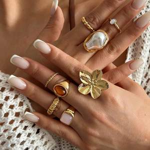 Anillos de Moda en Oro, 421, Nueva Joyería de Moda, Anillos Geométricos Irregulares Lisos, Juego de Anillos para Mujer, Regalo para Mujer - Product Image 5