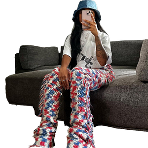 BR3767 femmes taille haute tricoté gland pantalons décontractés contraste couleur mince rue <span class=keywords><strong>raquette</strong></span> haut-parleur automne Style droit - Product Image 1