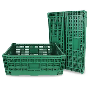 Cassa di immagazzinaggio di plastica dura pieghevole del supermercato cassa pieghevole dei contenitori del cestino di trasporto della verdura della frutta - Product Image 1