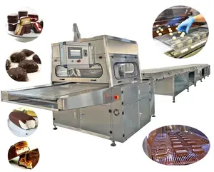 Linha de produção automática para doces, wafers, bolos, chocolate, chapas, 1200 mm de largura, máquina de revestimento de chocolate, um ano de garantia