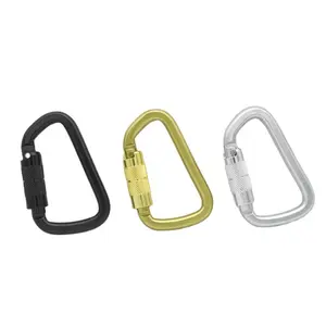 Custom 30KN Safety D Shape Auto Locking Steel Metal Snap Hooks Carabiners For Aerial Work
