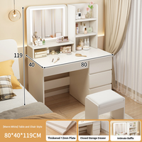 Coiffeuse moderne blanche pour chambre à coucher avec miroir sur pied et éclairage, ensemble de tiroirs de rangement écologiques pour maquillage