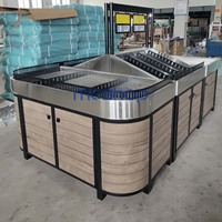 Étagères à grille autoportantes en acier et bois robustes à double face, présentoir pour aliments frais, fruits et légumes pour supermarchés