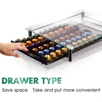 Stockage de capsules de café cristal verre trempé avec support en métal dosettes de café étagère organisateur café capsule Rack