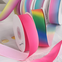 Pita Satin Pelangi Gradasi Transfer Panas Poliester Ramah Lingkungan Berkualitas Tinggi 38mm untuk Dekorasi Hadiah Halloween