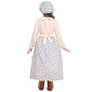 ชุดเดรสเกษตรกรแนวฟาร์มแนวฮาโลวีนสำหรับเด็กผู้หญิงพิมพ์ลายหมวกสองสีสไตล์ชนบท - Product Image 4