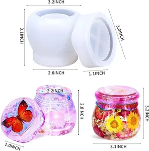 Epoxy Silicone Resin Mold Set Kit with Lid Pudding Jar Storage Bottle and Crystal Candle Holder Mould for DIY Resin Art Casting