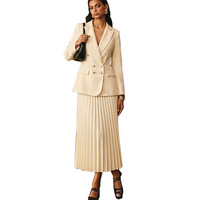 Ensemble jupe plissée et cardigan élégant en polyester uni pour femme, automne/hiver