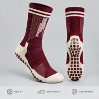 Chaussettes de football antidérapantes Jacquard Team Soccer Grip, couleur bordeaux crème, en spandex et nylon, tricot Jacquard, semelle antidérapante